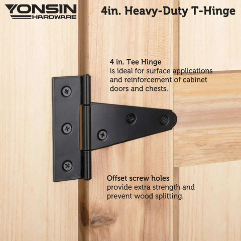 Beefy 4 Inch T Strap Door Hinges 2 Pack Black Countersunk Holes For Shed Doors And Wooden Fences Outdoor Barn Gate Hardware Thick 2mm