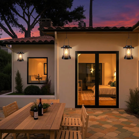 Solar Powered Hanging Lanterns Outdoor Waterproof 2 Pack Decorative Lights for Patio Porch Yard Balcony enhancing evening ambiance