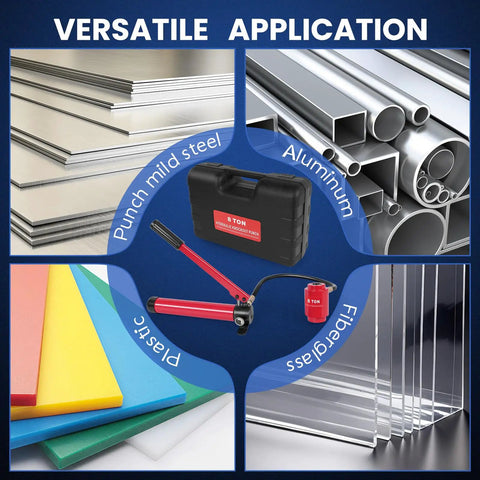 Hydraulic Knockout Punch Set 1/2 To 2 Inch For Conduit And Metal Sheet Holes, 8 Ton Alloy Steel Kit with case and metal applications