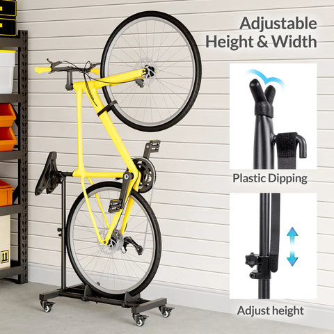 Vertical Bike Stand Freestanding Rack With Adjustable Height For 29 Inch Wheels 360 Degree Lockable Wheels Portable Indoor Bike Holder