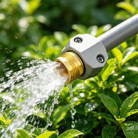 Upgrade Your Sprinkler Setup With This Solid Brass Garden Hose Repair Kit Featuring Two Sets Of Universal Connectors For 5/8 Inch And 3/4 Inch Tubes Plus Heavy Duty Male Female Mender Fittings To Fix Leaks Fast. brass hose connector on leaking garden hose