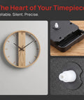 WhisperSilent Quartz Wall Clock Movement Kit With 8mm No Thread Shaft For DIY Projects And Home Decor, showing clock and mechanism details.