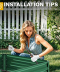 Person assembling a Raised Garden Bed Kit 6x3x1 Ft Outdoor Galvanized Metal Planter Box With Gloves in a garden setting