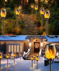 Outdoor Solar Torch Lights With Realistic Flickering Flames Adjustable Height 30.7 To 43 Inches Weatherproof Yard Path Torches Cordless Easy Setup Warm Ambient Glow For Nighttime Entertaining illuminating pathways in rain and snow