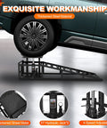 SUV on pair of hydraulic car ramps with wheels, heavy duty 5 ton lift ramps for oil changes, portable home garage lifts.