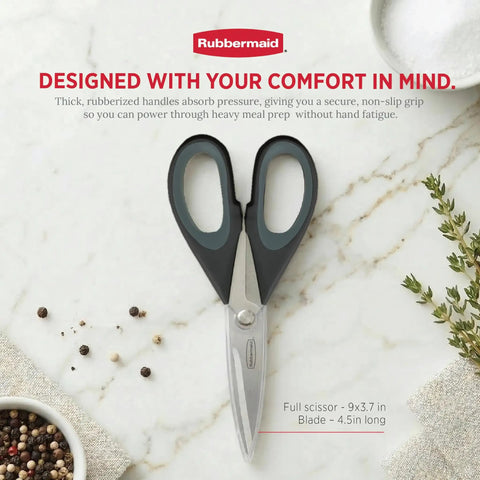 All Purpose Kitchen Scissors Heavy Duty Stainless Steel Shears With Protective Sheath For Food Meat Poultry And Herbs, Dishwasher Safe, Comfort Grip Black, top view