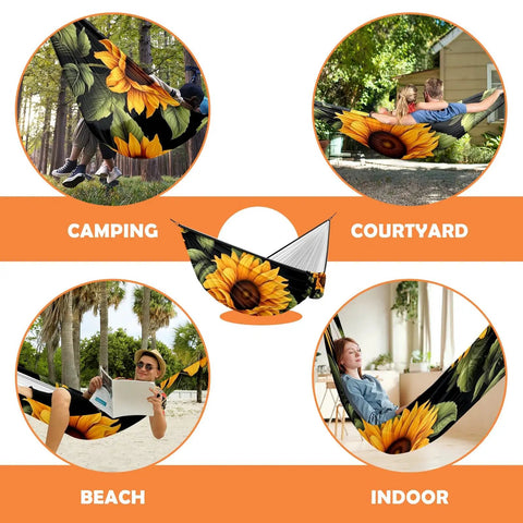 Portable Double And Single Hammock With Storage Bag For Camping, Travel, Beach, Hiking And Backyard Lounging, Sunflower Color