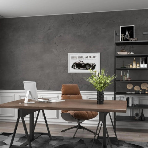 Room with 16x118 Inch Dark Grey Concrete Wallpaper Peel And Stick 3D Matte Textured Thick Cement Vinyl Wrap on wall
