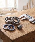 Chainsaw Crank Bearing Seal Kit For Husqvarna HUS357 359 357XP on wooden surface with caliper
