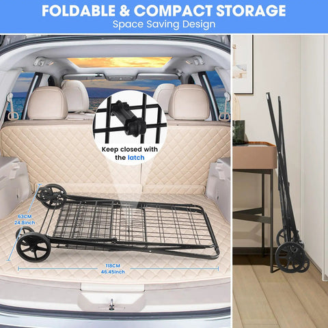 450 Lbs Capacity Folding Shopping Cart Behemoth On Wheels With Dual Basket And 360 Degree Swivel Wheels folded in car trunk