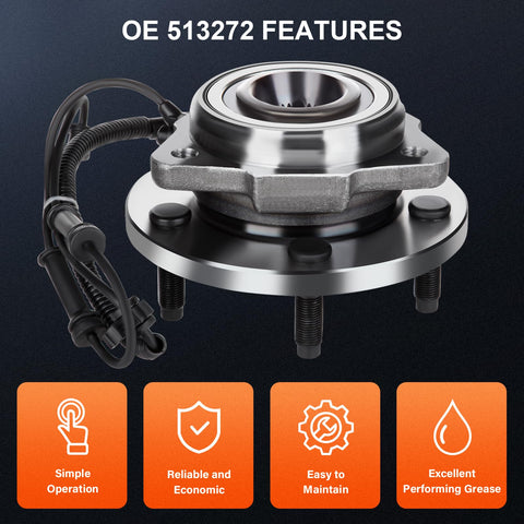 Premium Front Wheel Hub Bearing Assembly For 2007 2008 2009 2010 Jeep Wrangler 5 Bolt, 4 Wheel ABS - OE 513272, DIY Kit