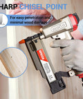 Image of Pro Quality 23 Gauge Pin Nails 1 3/8 Inch Galvanized Micro Headless Pins used with a nail gun for trim work.