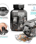 Extra Large Piggy Bank For All US Coins With LCD Digital Counter, 2.4L Capacity, showing multiple coins and convenience grips