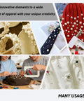 All In One Pearl Setting Kit With 4085 Beads And Nails For DIY Pearl Setting Machine in use on various fabric items