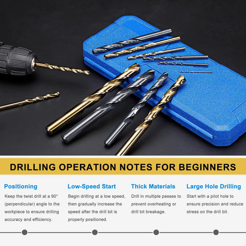 9 Pack High Speed Steel Drill Bit Set 1/16 To 3 Inch Sizes M2 Bits For Metal Wood Jobs Black Oxide Split Point Tough Stuff, drill bits on case