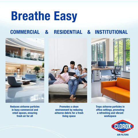 Commercial, residential, and institutional spaces highlighting air quality benefits with MERV 13 Pleated HVAC Air Filter 20X25X1 Pack Of 4 Breathe Easy.