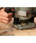 Straight Up Butterfly Router Inlay Template Machined From Thick Clear Acrylic in use with plunge router on wood surface.