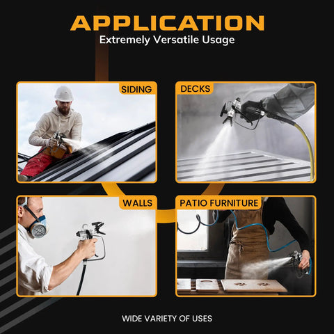 Professional Airless Paint Sprayer Gun Pumping Hefty 3600 PSI used on siding, decks, walls, and patio furniture.