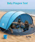 Pop Up Beach Tent For 2 To 4 People Large Sun Shade Shelter With Instant Setup No Poles Or Tools on sandy beach with family inside