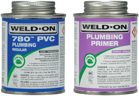 Twin Pack 780 PVC Regular Bodied Plumbing Solvent Cement And Purple Primer Set, low VOC, fast setting, smooth application