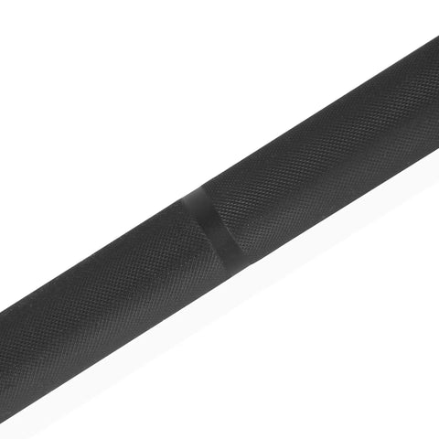 Close-up of the knurled grip on the Elite Seven Foot Olympic Weight Bar Built Different With Stainless Spin Sleeves.
