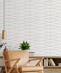 Peel And Stick 3D Wall Panels White Finish 19.7 By 19.7 Inches Noise Dampening PVC Tile Decor For Bedroom And Living Room 32 Sq Ft Pack Of 12 Waterproof Easy Install installed behind furniture
