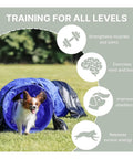 Dog Agility Tunnel For Training And Fun, 78.7 Inch Long And 15.7 Inch Diameter, with a dog running through blue tunnel on grass