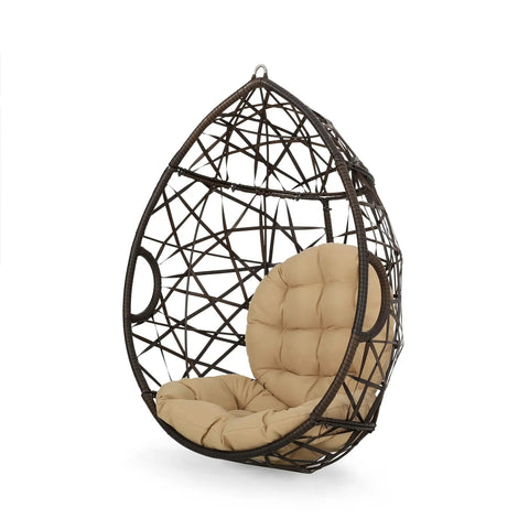 Indoor Outdoor Teardrop Wicker Hanging Chair For Patio And Deck, Multi Brown Tan Teardrop Basket Swing, Stand Not Included