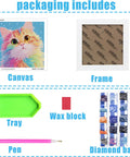 Diamond Art Kit For Kids Ages 8 To 12 6x6 Canvas With 7x7 Frame Kid Friendly No Fuss Easy Starter Set with colorful cat design