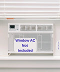White Vinyl Foam Side Panels For Window AC Units custom trim fitting snug around a window AC unit displaying installation steps.