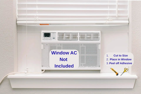 White Vinyl Foam Side Panels For Window AC Units custom trim fitting snug around a window AC unit displaying installation steps.