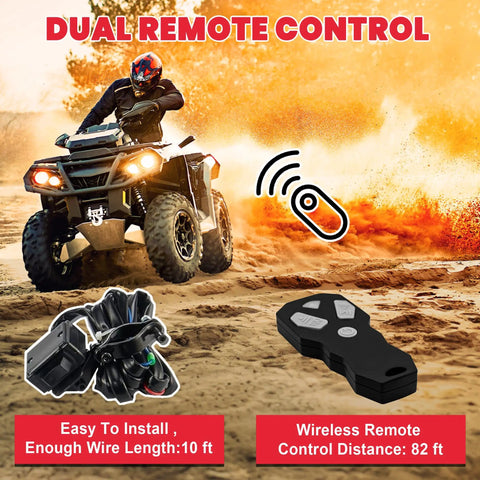 4500 Lb ATV UTV Winch Kit With 50 Foot Synthetic Rope Wireless Remote And 12V Motor Beefy Heavy Duty Off Road Tow Winch For Mud Sand Rocks And Tough Trail Recovery, wireless remote and wiring shown