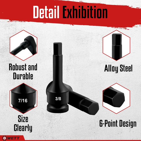 Half Inch Drive Master Impact Hex Bit Set showing hex bit with clear size markings and robust alloy steel design.