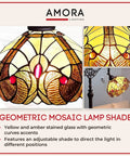 Tiffany Style Arched Floor Lamp With Stained Glass Shade And Jewel Accents, 62 Inch Tall Antique Brown Red Tan Traditional Reading Light