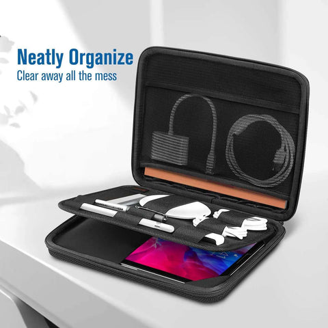 Heavy Duty Tablet Sleeve Case For 11 Inch Apple iPad And iPad Air 10.9 with organized compartments for accessories.