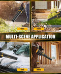 650 CFM Heavy Duty Cordless Leaf Blower With 200 MPH Turbo Mode used on grass, leaves, snow, and debris, 20V MAX battery compatible