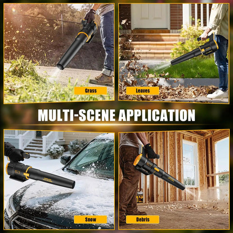 650 CFM Heavy Duty Cordless Leaf Blower With 200 MPH Turbo Mode used on grass, leaves, snow, and debris, 20V MAX battery compatible
