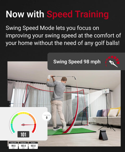 Indoor setup of Pro Grade Golf Launch Monitor And 3D Driving Range Simulator For Indoor And Outdoor Use Portable Swing Analyzer