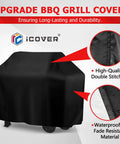 Heavy Duty Outdoor Grill Cover For Backyard BBQ Equipment Built Tough As Nails And Kicks Moisture Down South With Smooth Fit Design For Most Three To Five Burner Gas Grills Measuring Up To Fifty Eight Inches Wide In Sleek Black Color with high-quality double stitching.