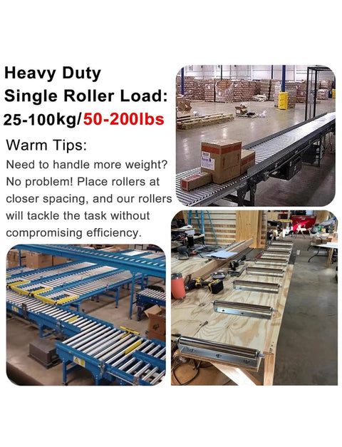 Heavy Duty Stainless Steel Conveyor Rollers Two Pack 38mm Diameter By 21 Inch Length For Smooth Material Transport and Heavy Industrial Loads Durable Heavy Gear on factory floor.