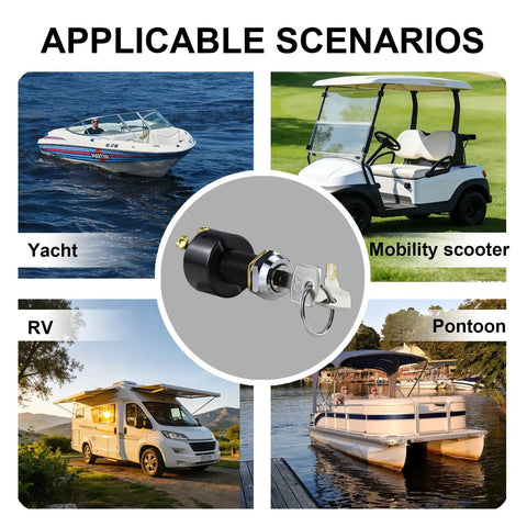 Three Position Key Off On Start Boat Ignition Switch For Outboard Motors with yacht, mobility scooter, RV, pontoon scenarios