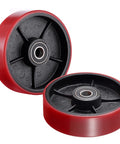 Heavy Duty Red Poly Tread Pallet Jack Steering Wheels Set 7 Inch By 2 Inch 20mm ID Bearings With Sealed 6204 Bearings Replacement.