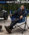 Heavy Duty 400 Lb Hammock Camping Chair With Adjustable Recline And Headrest Pillow, outdoor use by campfire, blue fabric