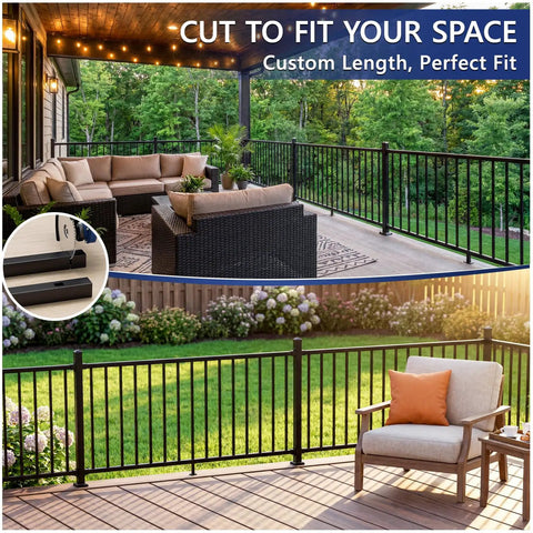 Heavy Duty Modular Deck Railing System 36 Inches High By 6 Feet Long Solid 6063 Aluminum Rails on a modern patio.