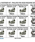 Stainless Steel 601 Piece Screw And Nut Kit With Heavy Duty Storage Box For DIYers And Handy Folks, Includes Four Forty To One Quarter Twenty Machine Screws And Hex Nuts, Phillips Pan Head, Interchangeable Tray, Great For Home, Garage And Workshop.
