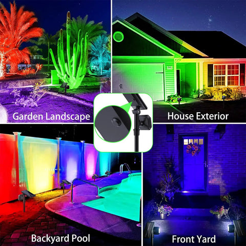 Outdoor Solar Spot Lights With Dope Multicolor LEDs And 9 Lighting Modes Waterproof Landscape Pathway Garden Lighting For Yard And Patio Solar Powered RGB Auto Change And Color Cycling