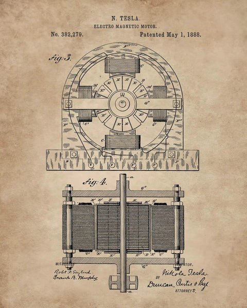 Steampunk Patent Print Wall Art Set For Engineers 8x10 Unframed Prints Featuring Dope Electrical Coil Invention History
