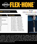 Flex-Hone Four And One Eighth Inch Diameter 240 Grit Silicon Carbide Honing Tool For Mild Steel Stainless Steel Cast Iron And Softer Ferrous Materials, chart showing grit selection and finish range with a honing tool image