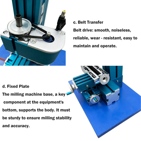 Close-up of Belt Transfer and Fixed Plate of Badass Mini Metal Milling And Drilling Machine Combined With A Solid Benchtop Wood Lathe Setup.