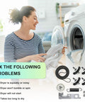 Woman using washing machine with All In One Dryer Repair Kit For LG And Kenmore Dryers with Drum Roller Belt Idler Pulley and Spring